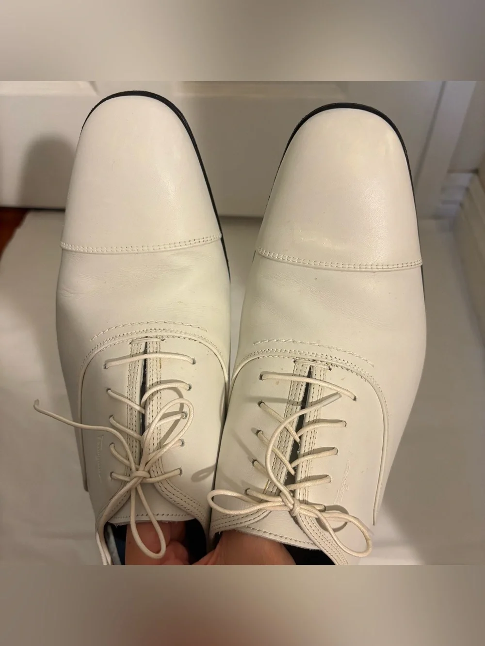 SALVATORE FERRAGAMO mens white leather dress shoes